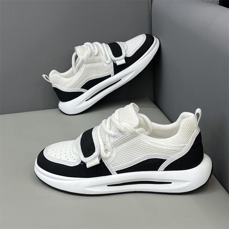 Adidași casual pentru bărbați din piele naturală și material textil, albi, respirabili, talpă groasă