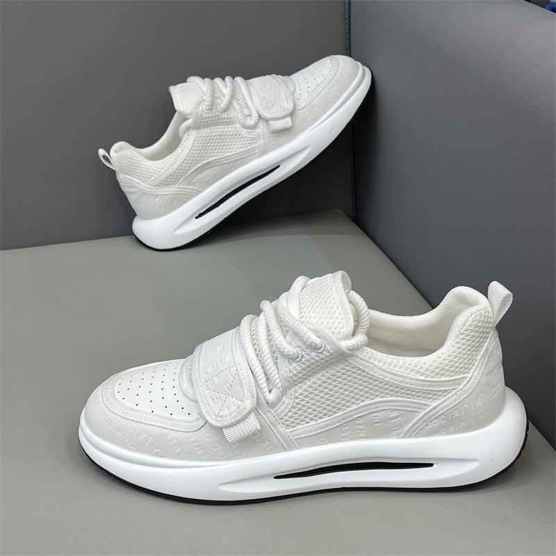 Adidași casual pentru bărbați din piele naturală și material textil, albi, respirabili, talpă groasă