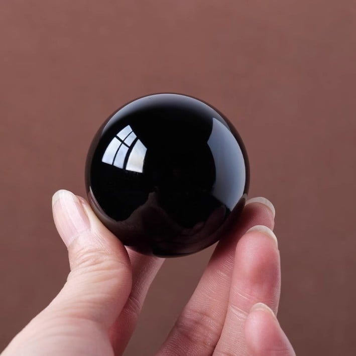 Sferă mare din obsidian negru, lustruită, pentru sufragerie, birou și hol