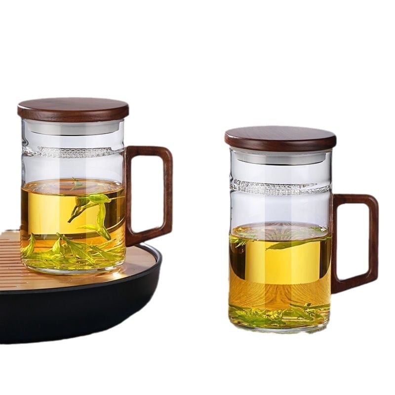 Ceșuță de ceai din sticlă borosilicat cu mâner, transparentă, pentru ceai verde, formă semilună, pentru casă și birou.