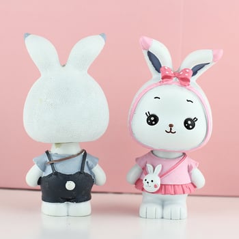 Cuplu iepurași din rășină – figurine decorative pentru casă și ornament pentru mașină