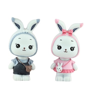 Cuplu iepurași din rășină – figurine decorative pentru casă și ornament pentru mașină