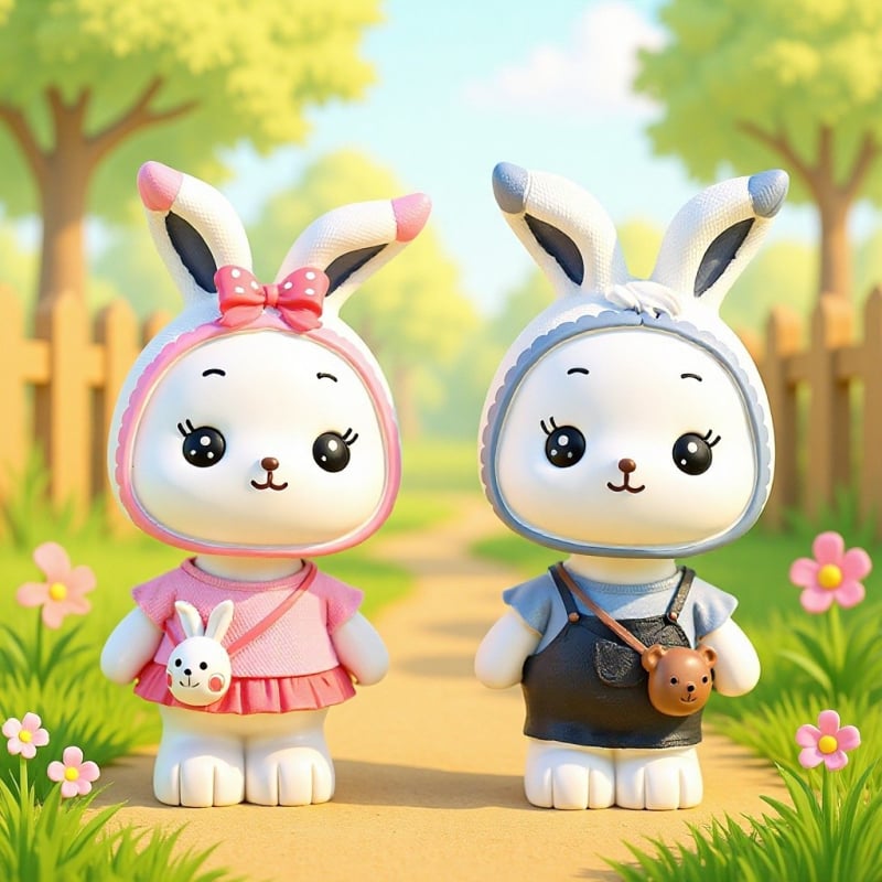 Cuplu iepurași din rășină – figurine decorative pentru casă și ornament pentru mașină