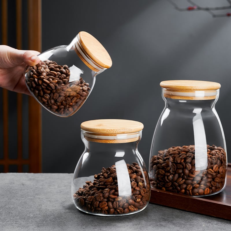 Recipient din sticlă borosilicat de înaltă calitate, capac din bambus Transparent, 800-1000 ml, recipient de depozitare pentru ceai, rezistent la umezeală