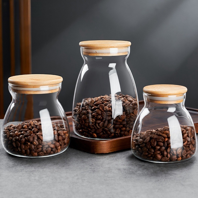 Recipient din sticlă borosilicat de înaltă calitate, capac din bambus Transparent, 800-1000 ml, recipient de depozitare pentru ceai, rezistent la umezeală