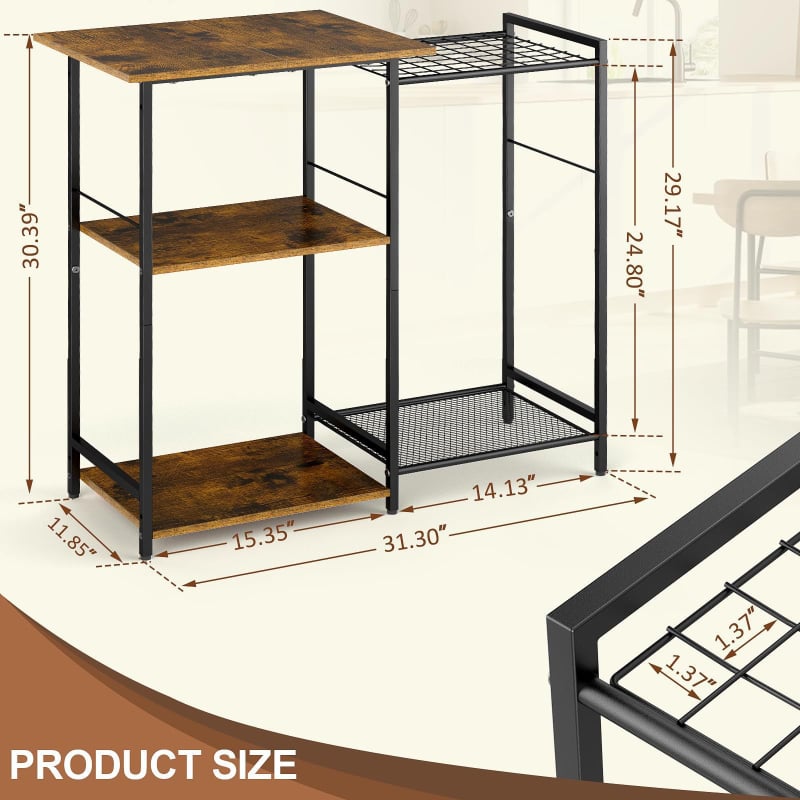 Raft multifuncțional pentru cuptorul cu microunde, cu roți, metal, 3 etaje