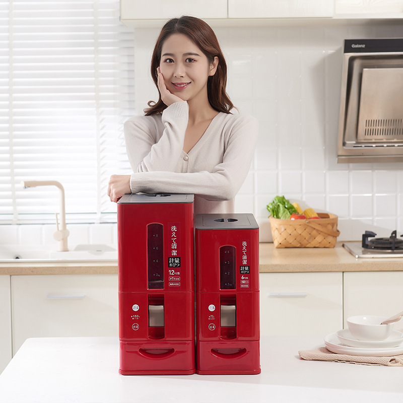 Recipient de depozitare orez în stil japonez, 6–7 L, etanș cu silicon, rezistent la umiditate, cu funcție de măsurare