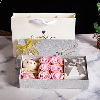 Colier într-o cutie cadou cu săpun și trandafir etern – ambalaj creativ cu capac dublu de Ziua Îndrăgostiților