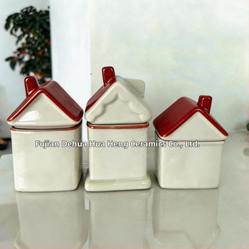 Borcan ceramice cu formă de casă, logo personalizabil, pentru zahăr, sare, condimente și ceai