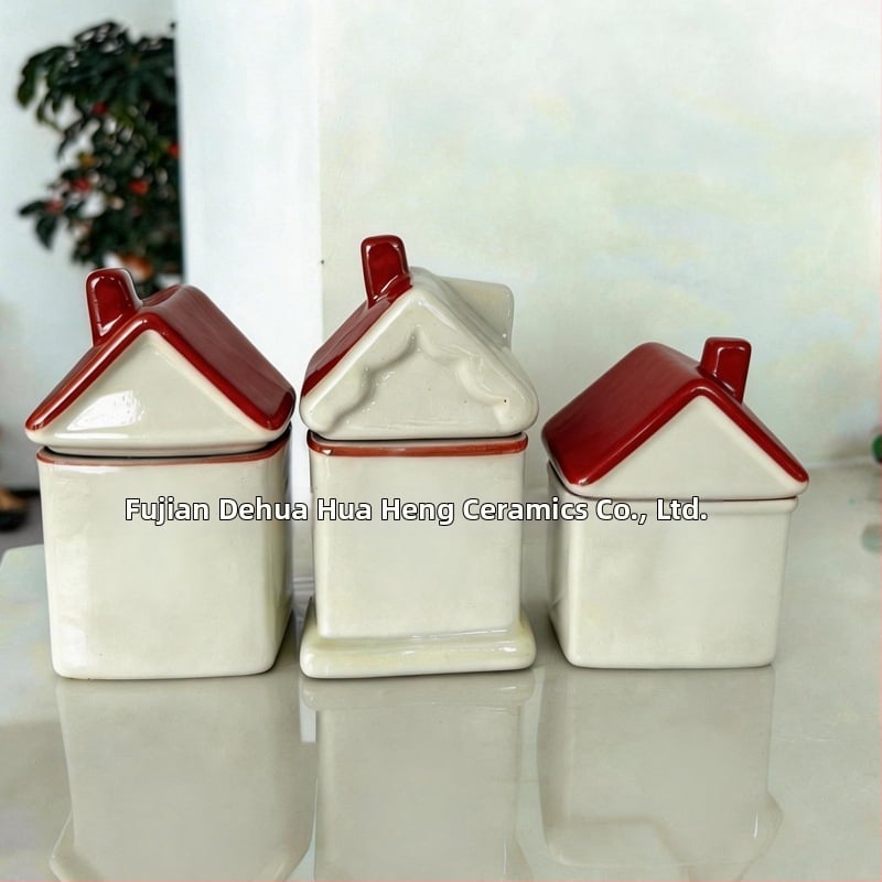 Borcan ceramice cu formă de casă, logo personalizabil, pentru zahăr, sare, condimente și ceai