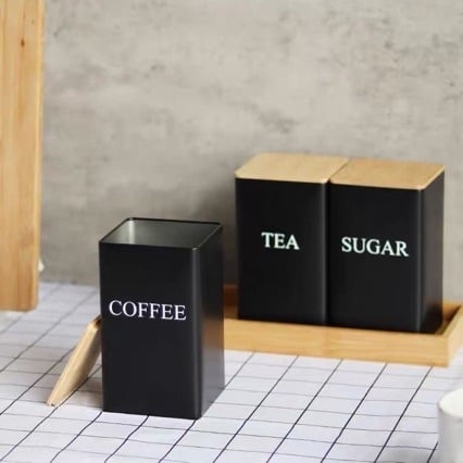 Recipient pentru ceai în stil japonez, capac din bambus, recipient de bucătărie rezistent la umezeală pentru depozitarea ceaiului și a boabelor de cafea
