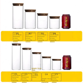 Recipient din sticlă borosilicat cu capac din bambus, recipient ermetic pentru ceai și cereale