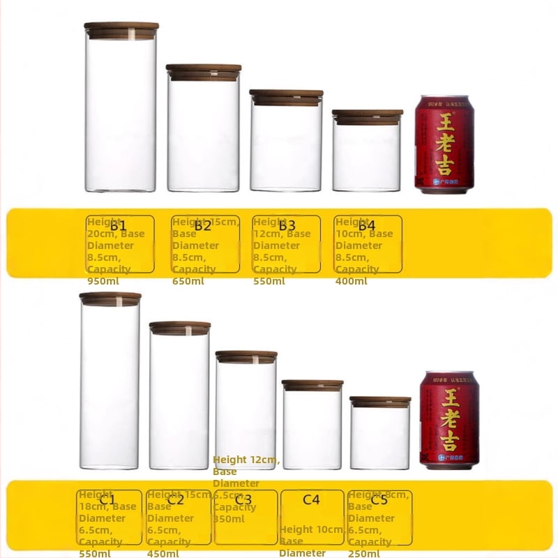 Recipient din sticlă borosilicat cu capac din bambus, recipient ermetic pentru ceai și cereale