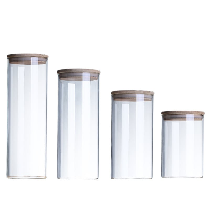 Recipient din sticlă borosilicat cu capac din bambus, recipient ermetic pentru ceai și cereale