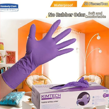 Laboratórne rukavice Jinbaili G20 Purple Nitrile 50602 s predĺženou dĺžkou, odolné voči olejovým škvrnám, vhodné do kuchyne, domácnosti, prania a umývania riadu
