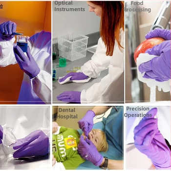 Laboratórne rukavice Jinbaili G20 Purple Nitrile 50602 s predĺženou dĺžkou, odolné voči olejovým škvrnám, vhodné do kuchyne, domácnosti, prania a umývania riadu