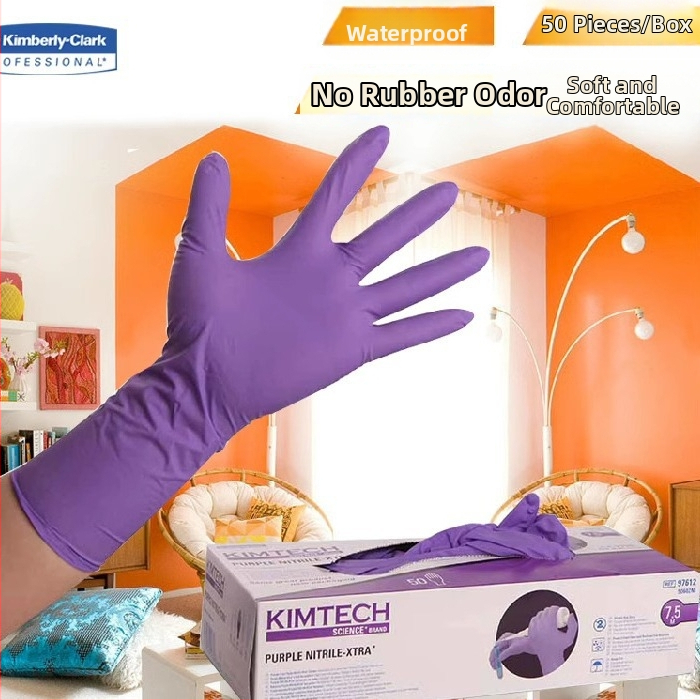 Laboratórne rukavice Jinbaili G20 Purple Nitrile 50602 s predĺženou dĺžkou, odolné voči olejovým škvrnám, vhodné do kuchyne, domácnosti, prania a umývania riadu