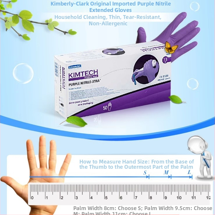 Laboratórne rukavice Jinbaili G20 Purple Nitrile 50602 s predĺženou dĺžkou, odolné voči olejovým škvrnám, vhodné do kuchyne, domácnosti, prania a umývania riadu