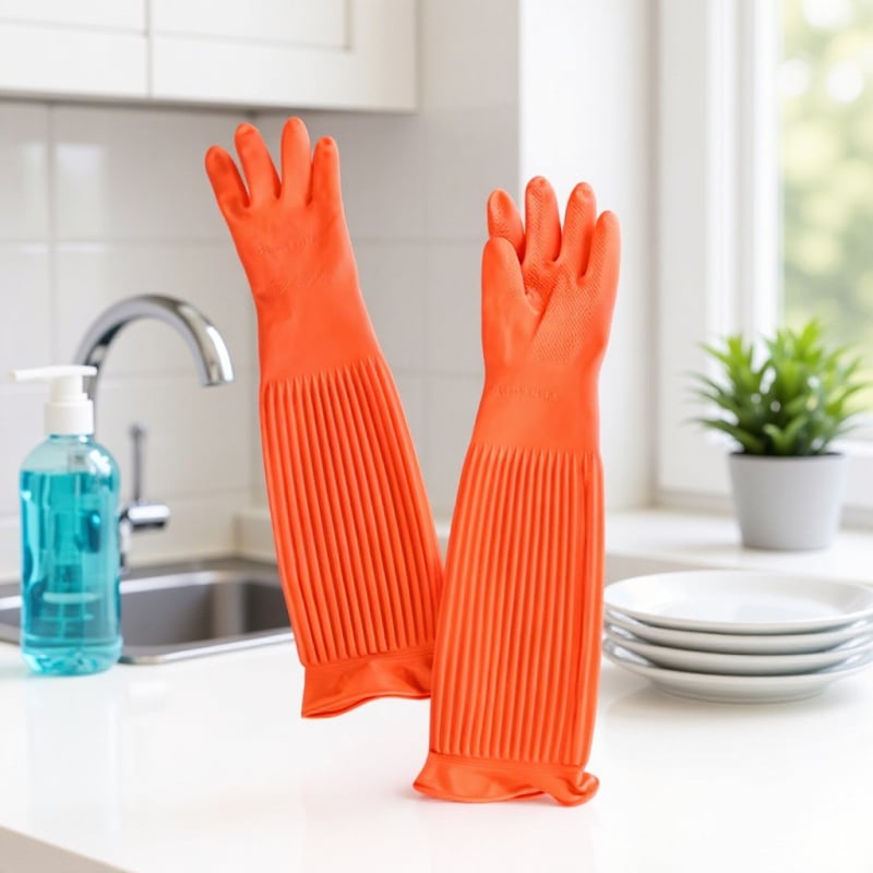 Mănuși din latex impermeabil, lungi, pentru uz casnic, ideale pentru spălat vase în timpul iernii și treburile bucătăriei.