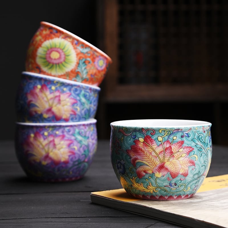 Set de ceai Phoenix Tail din ceramică emailată — ceașcă unică, ceremonial de ceai
