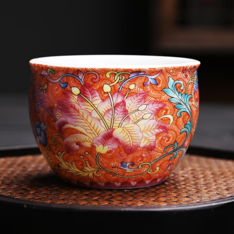 Set de ceai Phoenix Tail din ceramică emailată — ceașcă unică, ceremonial de ceai