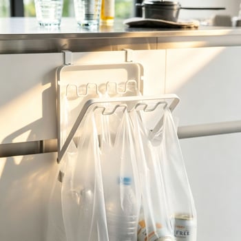 Raft de gunoi agățat pe ușa dulapului, suport pentru sacoșe de bucătărie, suport pliabil pentru sacoșe din plastic, coș de gunoi