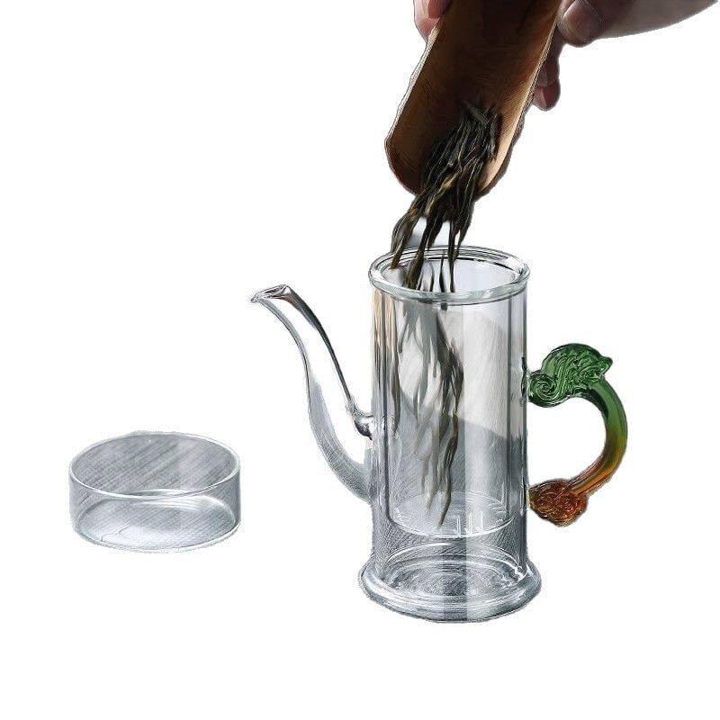 Set de ceai din sticlă pentru uz casnic, cu filtru Pu'er Gongfu și separare ceai-apă, set de cești roșii cu mânere duble, ceainic pentru o singură infuzie
