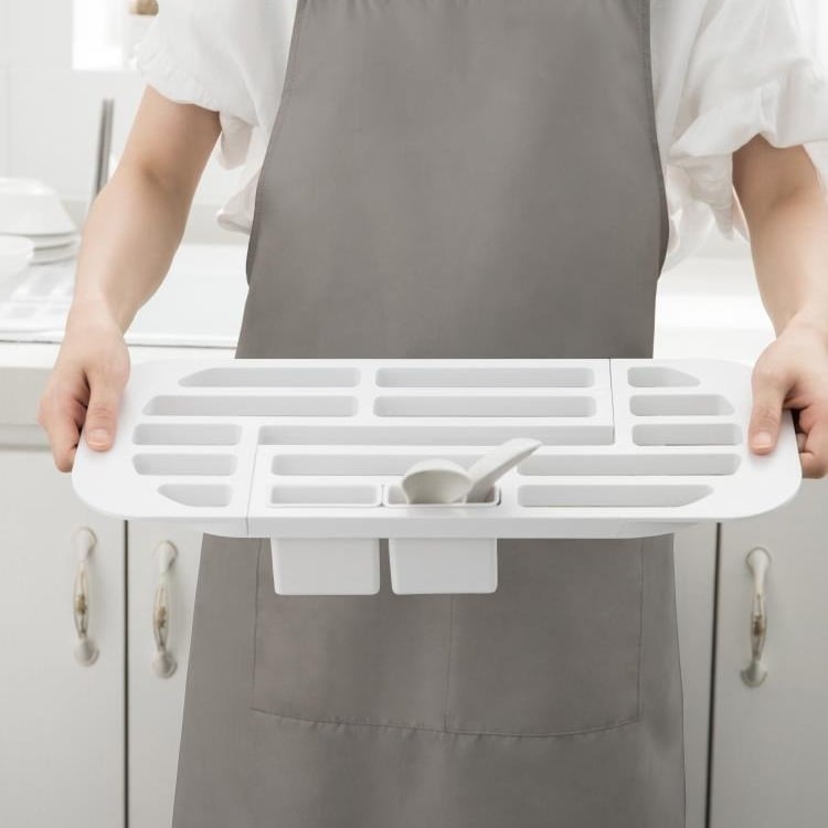 imakara Alb suport extensibil pentru chiuvetă – drenaj pentru vase și farfurii, organizator minimalist