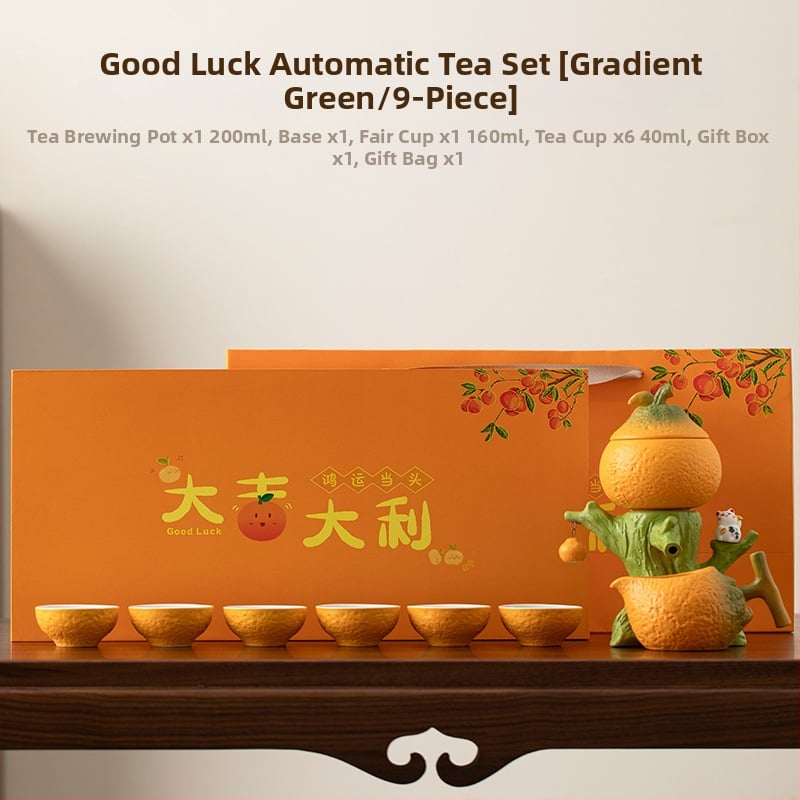 Set Gongfu portocaliu de ceai, cu ceainic ceramic și cești, în cutie cadou