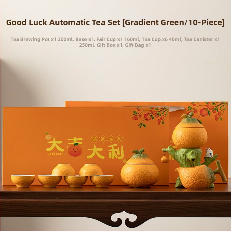 Set Gongfu portocaliu de ceai, cu ceainic ceramic și cești, în cutie cadou