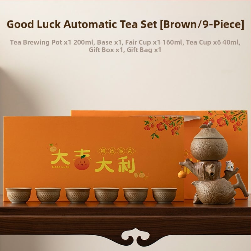 Set Gongfu portocaliu de ceai, cu ceainic ceramic și cești, în cutie cadou