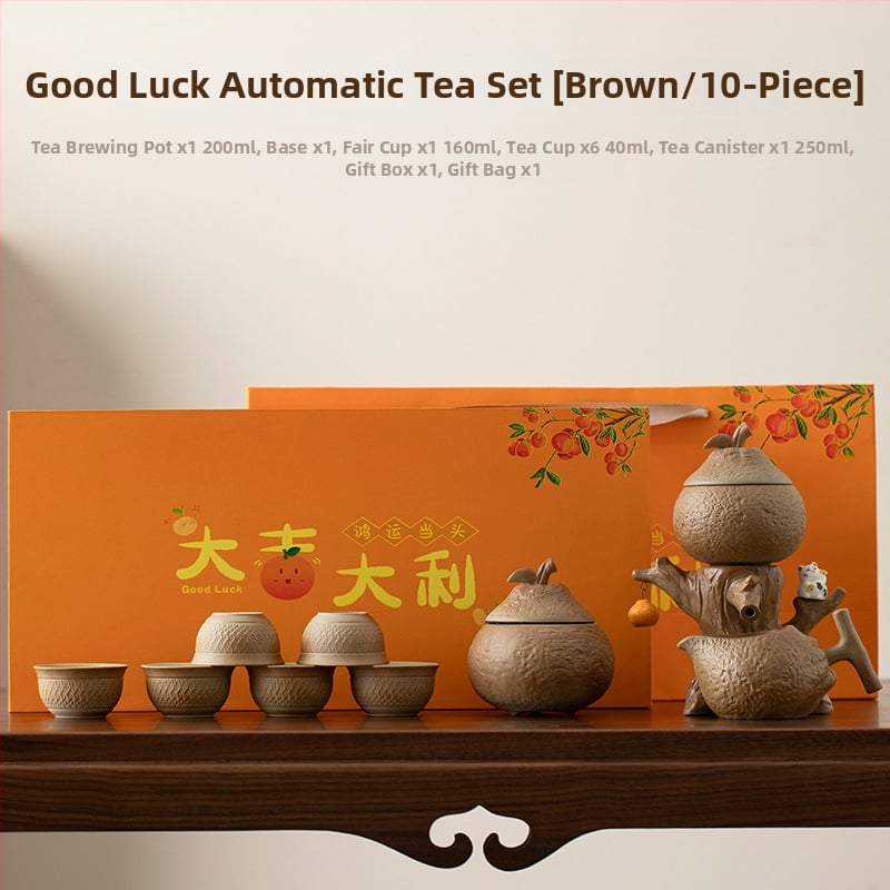 Set Gongfu portocaliu de ceai, cu ceainic ceramic și cești, în cutie cadou