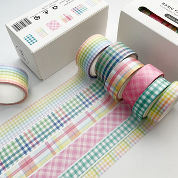 6 tekercs dobozban, alap washitape, egyszerű kockás mintázatú tervező dekorációhoz, 5 m