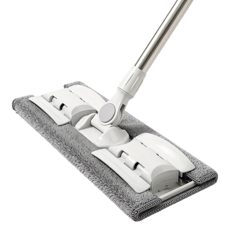 Mop plat cu bază din oțel inoxidabil, stoarcere fără atingere, cap din microfibră, pentru curățare uscată și umedă acasă.