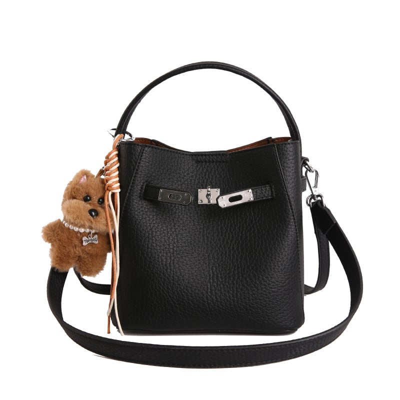 Geantă bucket pentru femei, crossbody, din PU, textură lychee, mărime medie, închidere magnetică, buzunar interior cu fermoar, utilizare zilnică, primăvara 2026.