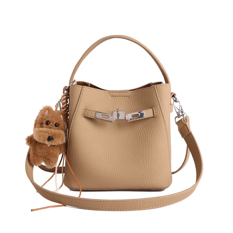 Geantă bucket pentru femei, crossbody, din PU, textură lychee, mărime medie, închidere magnetică, buzunar interior cu fermoar, utilizare zilnică, primăvara 2026.