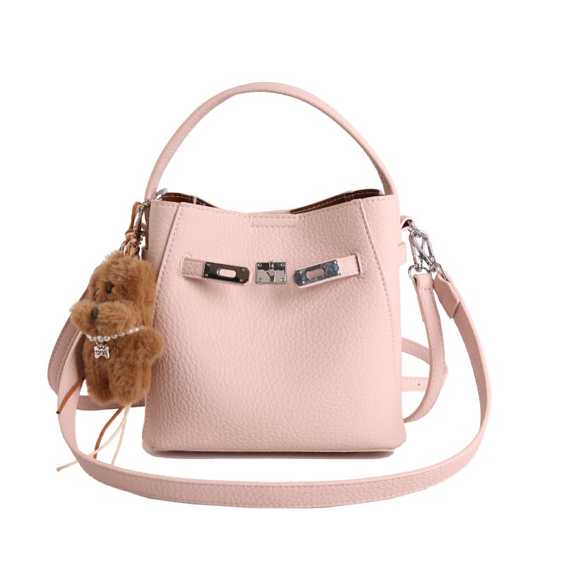 Geantă bucket pentru femei, crossbody, din PU, textură lychee, mărime medie, închidere magnetică, buzunar interior cu fermoar, utilizare zilnică, primăvara 2026.