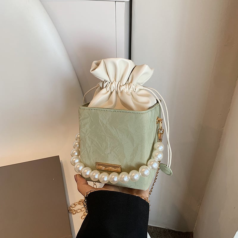 Geantă mică de vară tip găleată, 2024 nou model, casual minimalist, crossbody, cu perle