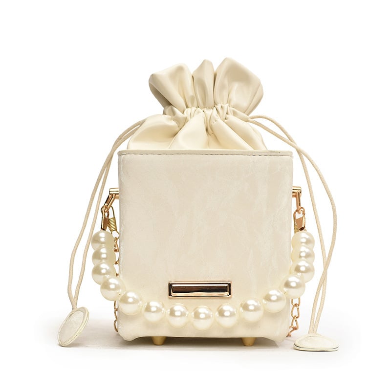 Geantă mică de vară tip găleată, 2024 nou model, casual minimalist, crossbody, cu perle