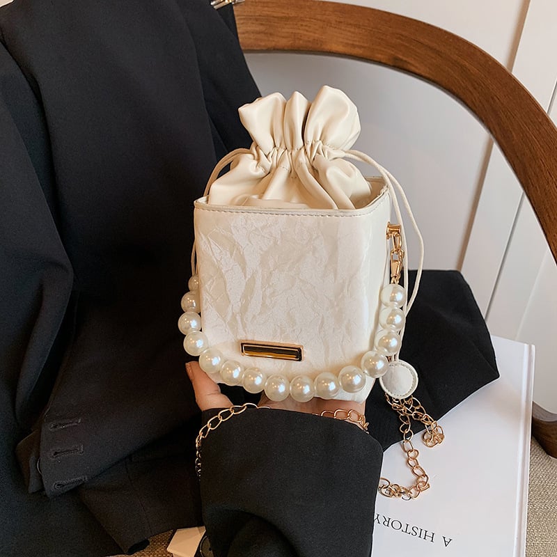 Geantă mică de vară tip găleată, 2024 nou model, casual minimalist, crossbody, cu perle