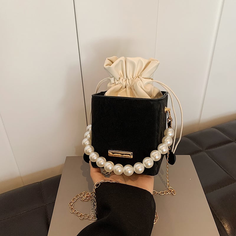 Geantă mică de vară tip găleată, 2024 nou model, casual minimalist, crossbody, cu perle