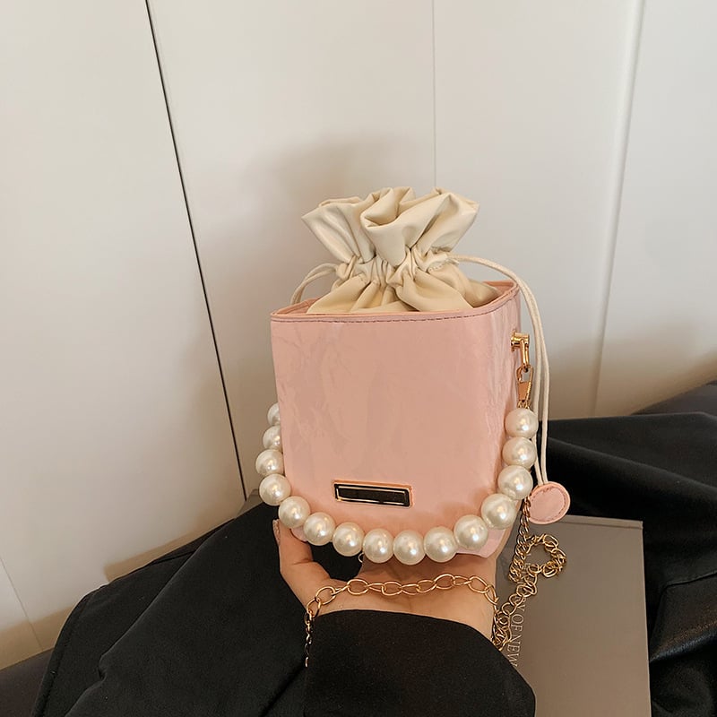 Geantă mică de vară tip găleată, 2024 nou model, casual minimalist, crossbody, cu perle
