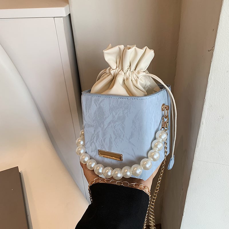 Geantă mică de vară tip găleată, 2024 nou model, casual minimalist, crossbody, cu perle