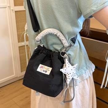 Geantă bucket pentru femei, stil japonez minimalist, culoare solidă, drăguță, geantă de umăr crossbody pentru uz zilnic