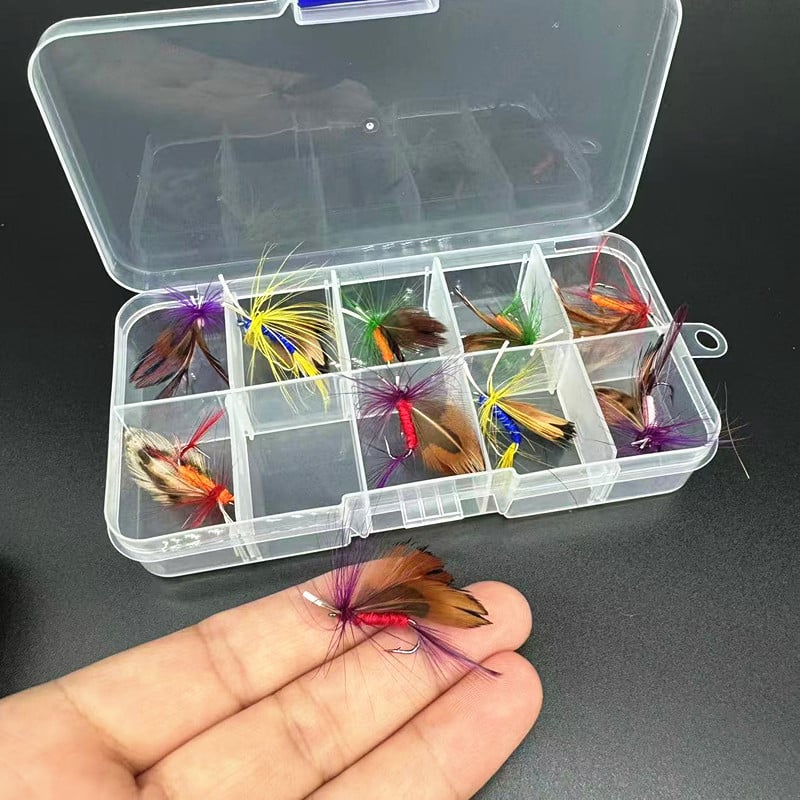 Cutie pentru năluci de muște cu 10 cârlige cu pene și năluci inspirate de insecte