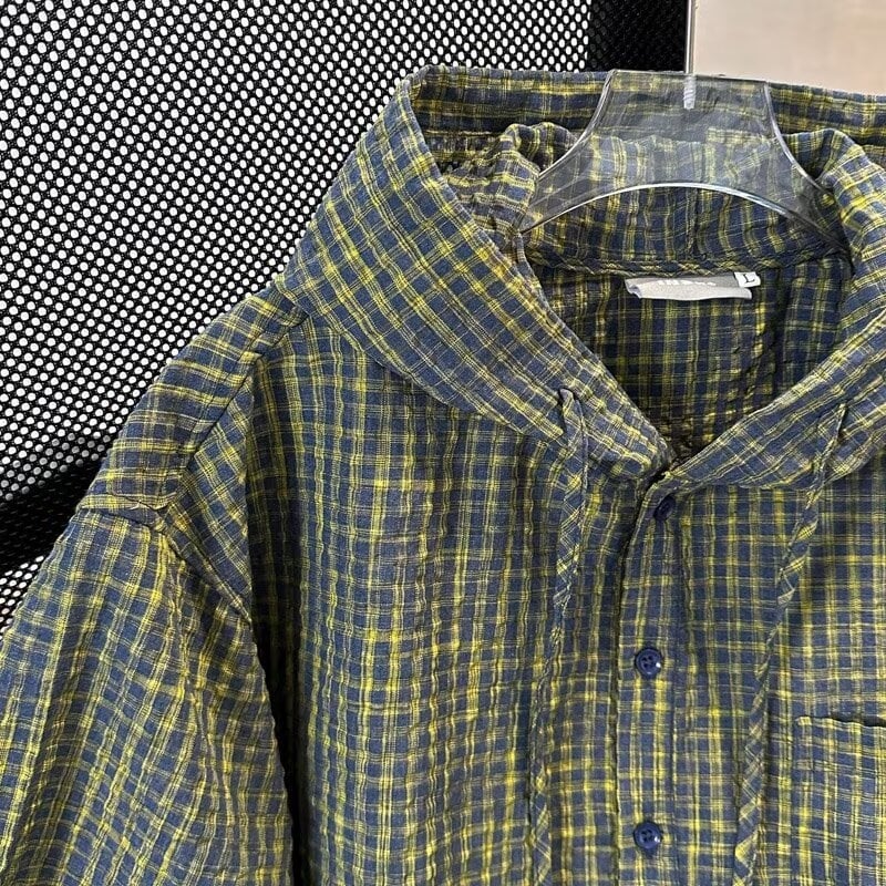 Hanorac verde cu glugă, carouri pentru bărbați, pulover ușor, stil coreean, retro american vintage