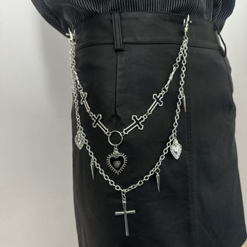 Lanț gotic de talie cu cruce, stil hip-hop, lanț decorativ metalic pentru pantaloni scurți sau fuste