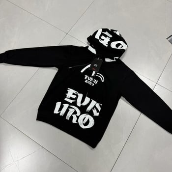Hanorac cu imprimeu litere, croială lejeră, negru, primăvară, unisex