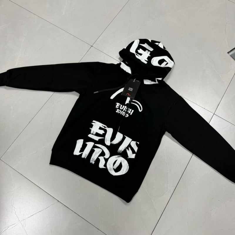 Hanorac cu imprimeu litere, croială lejeră, negru, primăvară, unisex