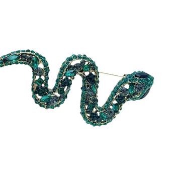 Broșă șarpe cu diamante verzi, stil vintage, accesoriu de lux pentru femei